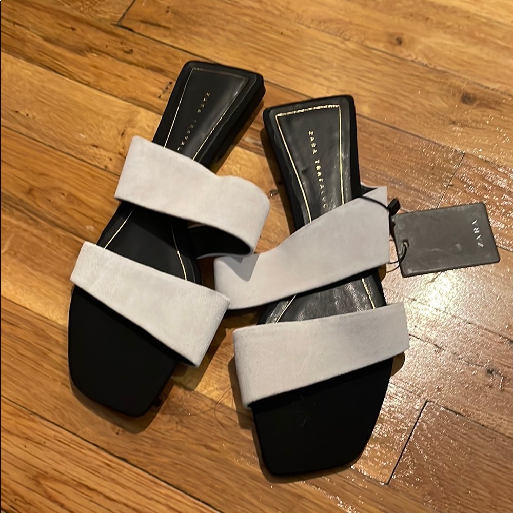 Zara Monochrome Strappy Sandals Real Suede Leather 39 size 8